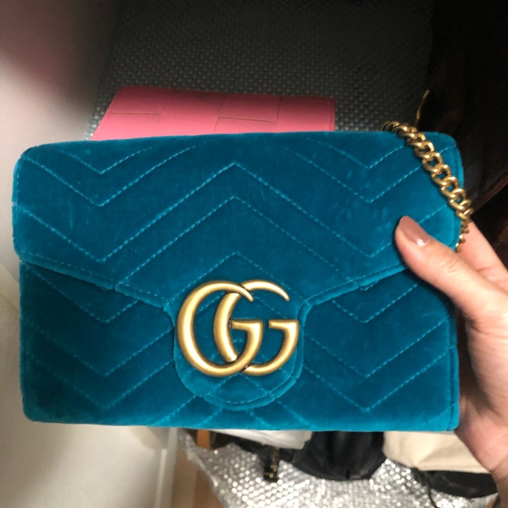 Authentic Gucci Velvet Crossbody Bag with Gold Chain